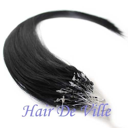 25 Strands 22" Long Easy Micro Loop Links Ring Beads I Tip Remy Human Hair Extensions Color 1 g Each (#1 Black)