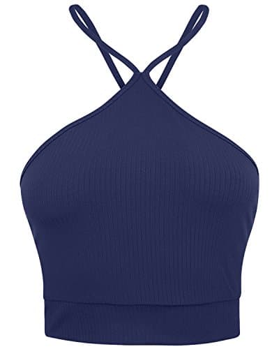 BA Women's Basic Simple Comfortable Strappy High Neck Crop Tops BRIGHTNAVY S