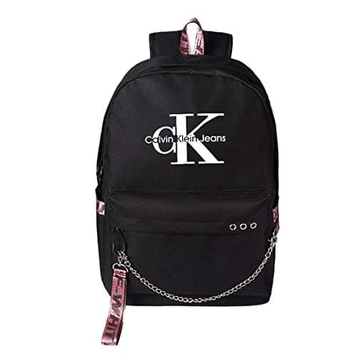 JASOO Children Backpack, CK Logo Pattern Laptop Backpack with USB Charging Port 16 Inch Unisex Student School Bag Canvas Leisure Outdoor Travel Lightweight Large Capacity Rucksack