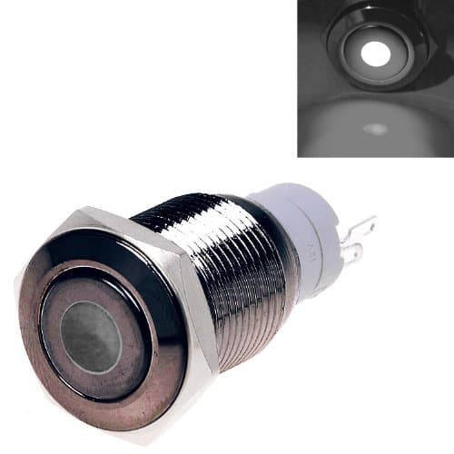 AABABUY 12v 16mm Push Button Switch Latching Dot Illuminated White LED Waterproof Black Shell Plated Flat