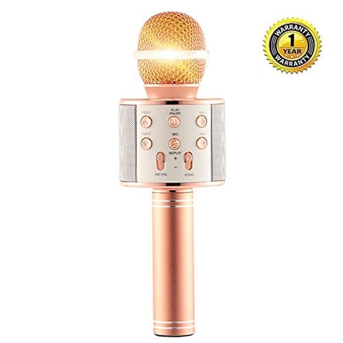 Karaoke Microphone Wireless with Bluetooth Speaker for iPhone Android PC Smartphone Portable Handheld Microphone for Singing Recording Interviews or Kids Home KTV Party - Rose Gold