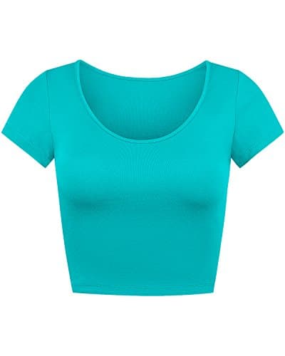 BA Womens Basic Solid Scoopneck Slim Fit Stretch Fit Crop Top Shirt EMERALD S