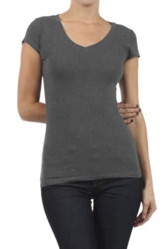 Women's Basic Solid V-Neck Tee by BLVD Dark Gray Large