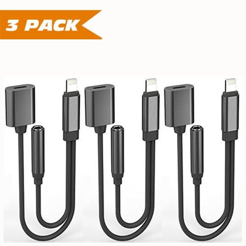 Dafaf iPhone 7 / 7 Plus Adapter 3 Pack, iPhone 7 / 7 Accessories 2 in 1 Lightning Adapter Cable Charge and Headphone Splitter (Black)