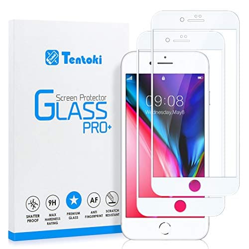 Tentoki iPhone 7/8 Screen Protector, [2 Pack] HD Full Coverage Tempered Glass Screen Protector, Anti-Scratch, Edge to Edge Protection Screen Film for iPhone 7/8 - White