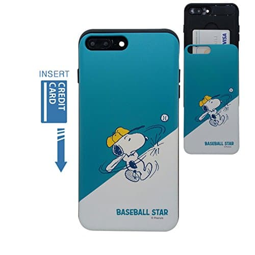 [iPhone 7 Plus Wallet Case/iPhone 8 Plus Wallet Case] Kubrick Slide Bumper Phone Case Dual Layer Card Wallet Holder (Snoopy Baseball)