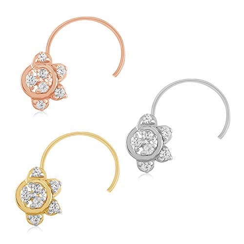 Solid 10k Gold Natural Diamond Nose Stud Pin Ring 0.05 Ct