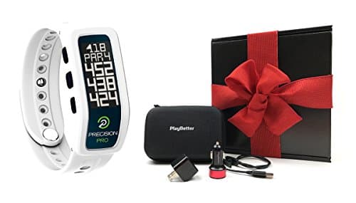 Precision Pro Golf GPS Band (White) GIFT BOX | Bundle includes Golf GPS Band, PlayBetter USB Car &amp; Wall Charging Adapters, PlayBetter Hard Case | Gift Box &amp; Red Bow