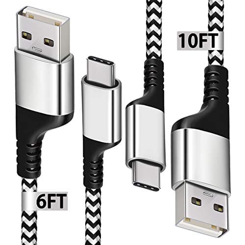USB Type C Cable,[2Pack 10 FT 6 FT] Fast Durable Extra Long USB C to USB A Charger Cable,Nylon Braided Charging Cord Compatible for Samsung Galaxy S9 S8 Note9,LG G7 V30 V20 G6 G5,Google Pixel 2 XL