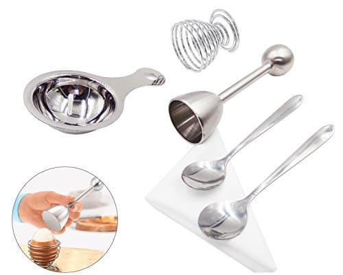 Egg Topper Egg Cups for Soft Boiled Eggs Cracker Soft Boiled Egg Cutter with 2 Egg Spoons &amp; 1 Egg Separator for Kitchen Egg Cooker (silver)