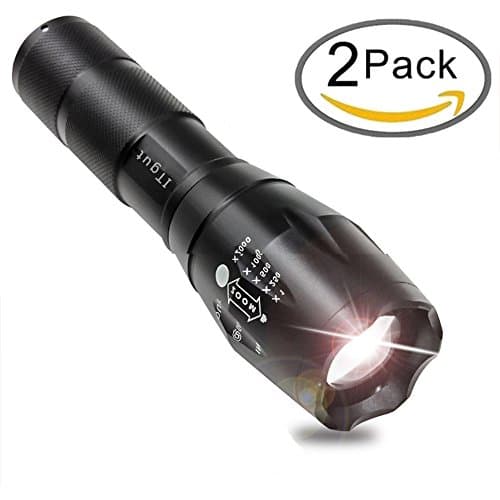 Camping Flashlight Led 2 Pack, Small Electric LED Torch Light Battle Flashlights Torch military Tactical Zoomable, Pocket Maglite Ultra Bright T6 Adjustable Focus for AAA or 18650