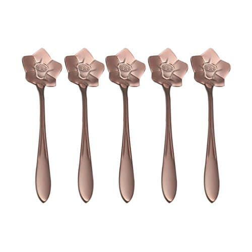 Coffee Scoops, Stainless Steel Tableware Creative Platycodon Flower Pattern Coffee Spoons Stirring Spoon Sugar Spoon Teaspoon (Rose Gold)