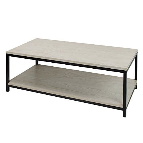 American Trails Studio Coffee Table with Solid Red Oak Top and Shelf, White Wash