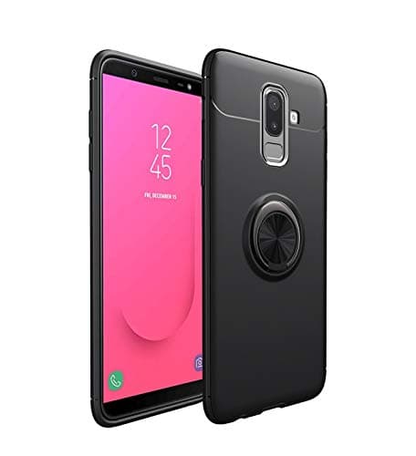 Case Compatible with Samsung Galaxy J4 Plus Case with Ring Kickstand 360°Adjustable Ring Grip Stand Work with Magnetic Car Mount Protective Slim Cover Galaxy J4 (Black, Galaxy J4 Plus)