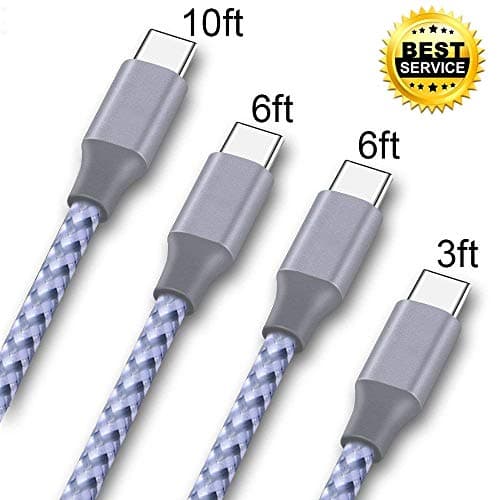 TOPBIN USB Type C Cable, 4 Pack (3/6/6/10FT) USB Type C to USB A Cable Nylon Braided Fast Charger Cord for Samsung Galaxy S9,Note 9,S8 Plus,LG V30 V20 G6 G5,Google Pixel,Nexus 6P 5X (Grey+White)