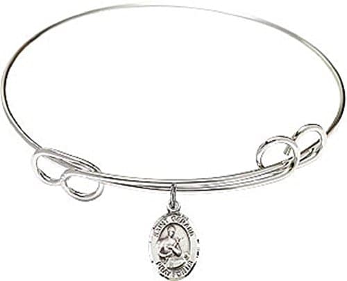 7 1/2 inch Round Double Loop Bangle Bracelet w/ St. Gerard Majella medal charm