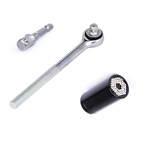 Universal Socket, Self-Adjusting 7mm to 19mm Universal Sockets Multi-Function Metric Ratchet Wrench Power Drill Adapter Set, Professional Repair Tools Gifts for Men Him Husband Dad Father DIY Handyman