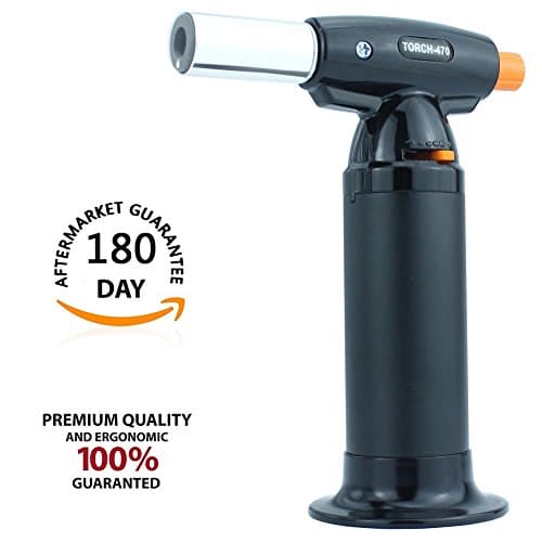 Professional Culinary Micro Butane Torch Adjustable Flame Refillable Cooking Kitchen Blow Food Torch Safety Lock Hand Brulee Torch For Pastries,Crème Brûlée, Brazing, Soldering, Camping (Black)