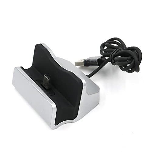 profones Desktop Wired Docking Station Stand Cradle Dock Type C Charger for Samsung Galaxy A3 (2016) / A5 (2017) / A8 (2017) & other Type C SmartPhones - Silver