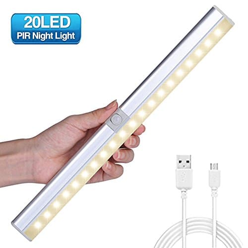 Motion Sensor Light GLIME 20 LED Wireless Adjustable Sensor Auto On/Off Security Night Light USB Rechargeable for Cupboard Kitchen Cabinet Corridor Hallway Stairs Desk [Warm White]