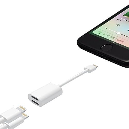 iphone 7 Dual Lightning Adapter Compatible for iOS 10.3 ,Lightning Headphone Audio + Charge for iphone7/7plus-white