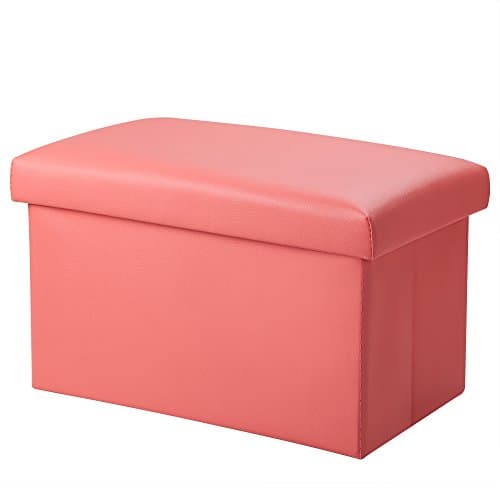 Foldable Leather Storage Ottoman Bench Footrest Stool, Coffee Table Cube For Home, Office, Garden, Traveling, 18"x12"x12" Folding Organizer Seat Prefect For Kids Adults (Pink)