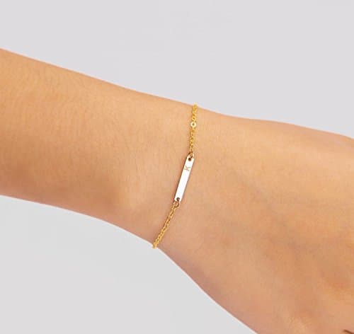 Personalized Tiny Horizontal Rectangle Skinny Bar Name Bracelet, Simple Delicate Mothers Jewelry in 14K Rose Gold fill or 14K Gold fill or 925 Sterling Silver