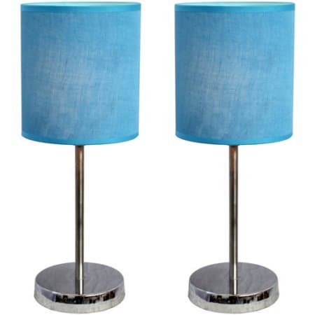 Simple Designs Chrome Mini Basic Table Lamp with Fabric Shade 2-Pack Set (Blue)