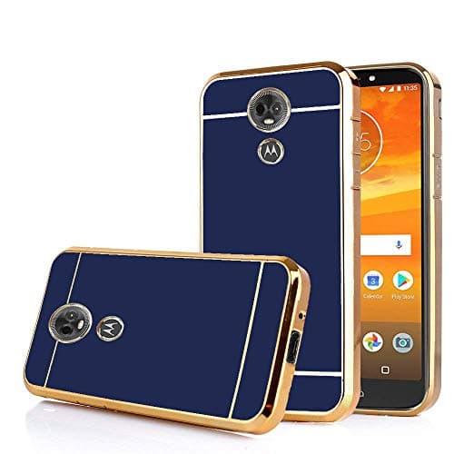 TabPow Moto E5 Plus Case, Moto E5 Supra Case, Electroplate Slim Glossy Finish, Drop Protection, Shiny Luxury Phone Case - Royal Blue Gold