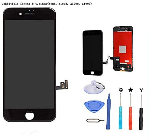 Premium Screen Replacement Compatible iPhone 8 4.7inch(Model A1863, A1905, A1906), 3D LCD Complete Repair Kits, LCD Touch Digitizer Display Glass Assembly with Tools (Black)