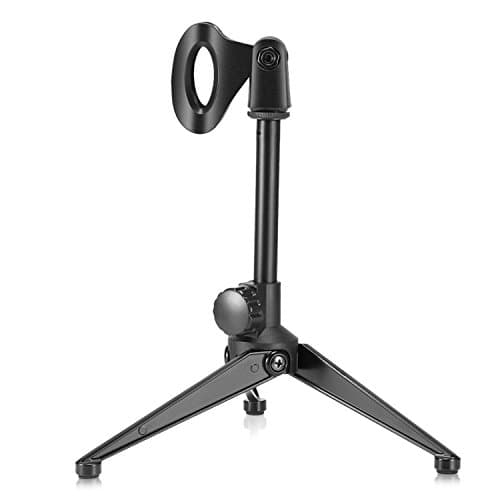 Universal Adjustable Desktop Microphone Stand Mic Tabletop Stand Holder Base with Microphone Clip for Meeting,Lectures and Podcasts