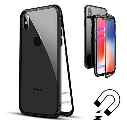 iPhone 8 Plus Case,iPhone 7 Plus Case,Luxury Magnetic Metal Frame Tempered Glass Back Cover Case [Support Wireless Charging] (Clear Back+Black Frame)