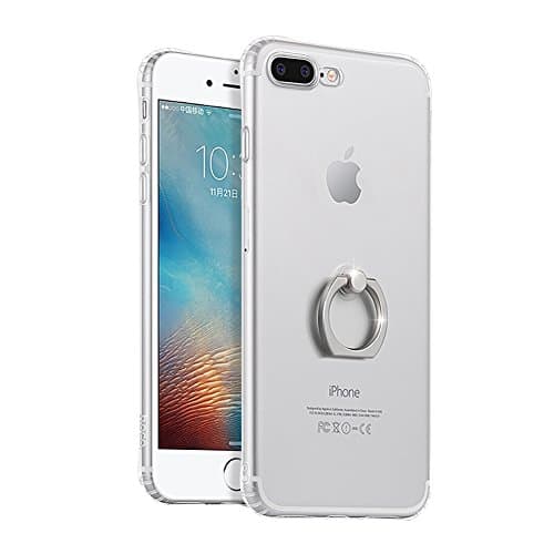 iPhone 7 Plus Transparent TPU Case - Corner Bumper Design Soft Shell,with Metal Ring Buckle Bracket Mobile Phone Ring Tarnish