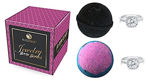 Bath Bombs with a Surprise Ring Inside - Gift Set of 2 Ultra Lush Fragrance Jewels - Pink Roses Galaxy Black Activated Charcoal Organic Essential Oil Shea Butter Handmade in USA (7)