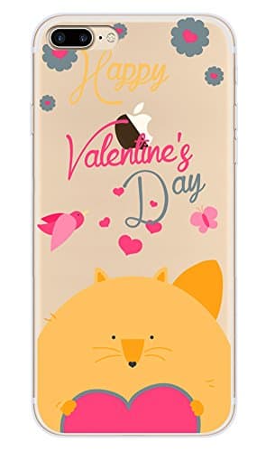 iPhone 7 Plus Case Clear with Design, Buyus Soft Thin TPU Rubber Silicone Back Protective Cover Bumper with Cute Creative Pattern for Boy / Men (Valentine's Day Fox - Orange)