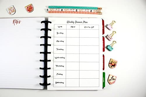 Weekly Dinner Planner Inserts for 9-Disc Classic Happy Planner, Classic Happy Planner Meal Planner, Pre-punched Happy Planner Inserts, Grocery List