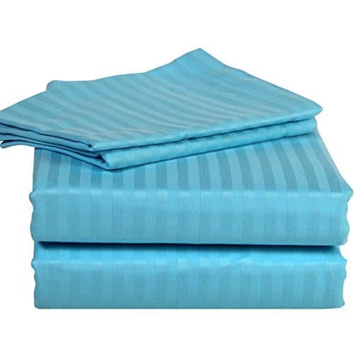 Both Pattern Solid/Stripe 1-Piece- Fitted- Sheet with 20-25 inches Extra Fit Deep Pocket 400 Thread Count 100% Pima Cotton Hotel Finish Adjustable Room (Twin , Stripe , Turquoise).