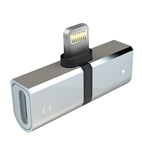 KHTONE Lightning Splitter Adapter for iPhone 7/7 Plus/8/8 Plus/X & iPad, Dual Lightning Ports, Charge & Music at the same time, Supports iOS 10.3 or Later Silver