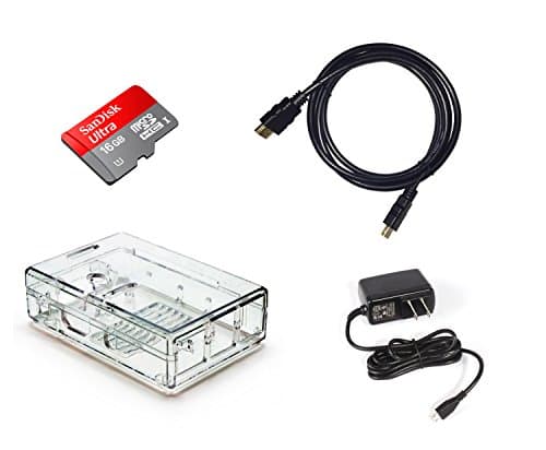 MakerBright Accessory Bundle for ASUS Tinkerboard - Clear Case w, 5.1v 2.5A PSU, 16GB SanDisk Ultra Class 10 MicroSD w/TinkerOS Preloaded, 6' HDMI Cable