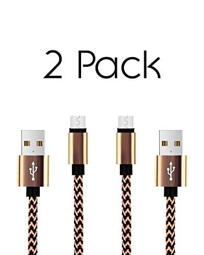 (2 Pack) Micro USB Braided FAST CHARGING CAPABLE Cable 6ft (Gold)