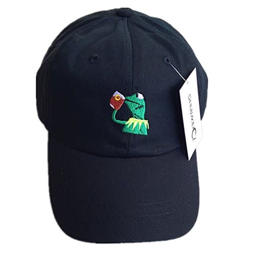 Kermit The Frog "Sipping Tea" Adjustable Strapback Cap Black Hat (Strapback Adjustment) (Black)