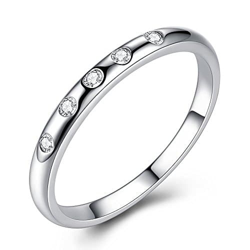 FOREWE Round Cubic Zirconia Eternity Stackable 925 Sterling Silver Ring (8)