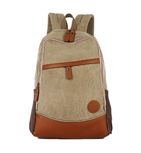 Nasis Unisex Women Men’s Basic Canvas Backpack Multi Function Daypacks AL5006 light khaki