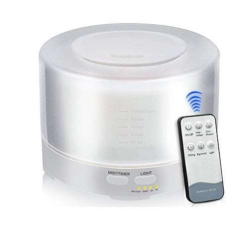 Essential Oil Diffuser, 500ml Cool Mist Humidifier Ultrasonic Aromatherapy Diffuser with Remote, Timer Adjustable, Variable Mist Control, Auto Shut-Off and 7 LED Color Lights for Home Office