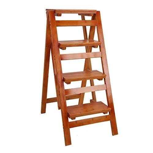 Step stool Solid Wood Stepladder, Multi-Functional Convertible Folding Library Ladder Chair 4, Creative Transforming Ladder Stool Kitchen Office Natural Bamboo Dual-use Staircase Chair