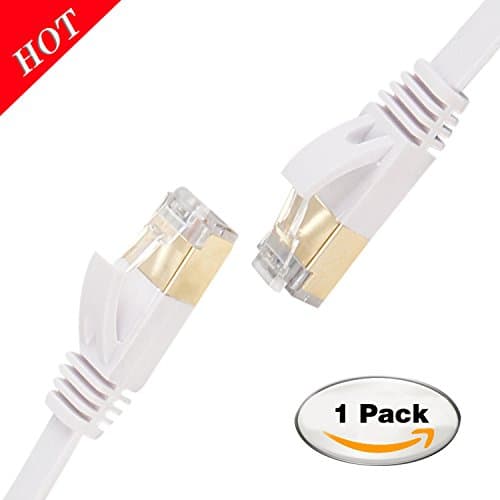 Cat 7 Shielded Ethernet Cable 25 ft 1 Pack ( Highest Speed Cable ) Cat7 Flat Ethernet Patch Cables - Internet Cable for Modem, Router, LAN, Computer - Compatible with Cat 5e，Cat 6 -White