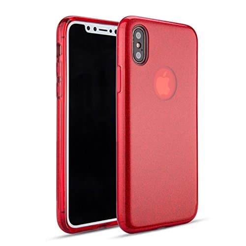 Iphone X Case, Bling Glitter Sparkle Three Layer Shockproof Soft TPU Outer Cover [Support Wireless Charging] + Hard PC Inner Cover 5.8" iPhone X (Red)