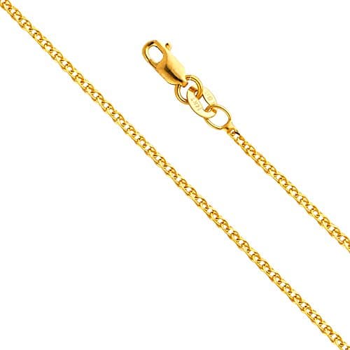 14k Yellow Gold SOLID 1.2mm Flat Open wheat Chain Necklace with Lobster Claw Clasp - 18"
