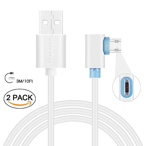 Micro USB Cable,COOLSELL 90 Degree Right Angle Reversible Micro USB Charging Cable Double-Sided Micro USB Cable for Samsung / HTC / SONY and Other Android Devices, 2 Pack 3M/10FT- White