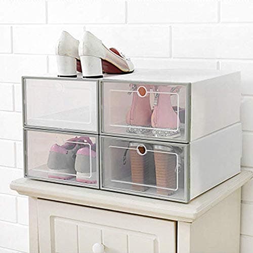 Delicate live Plastic 4 Pack Set Dropfront Shoe Storage Boxes Foldable Shoe Management Techniques, White (13"x9.5"x5.1)